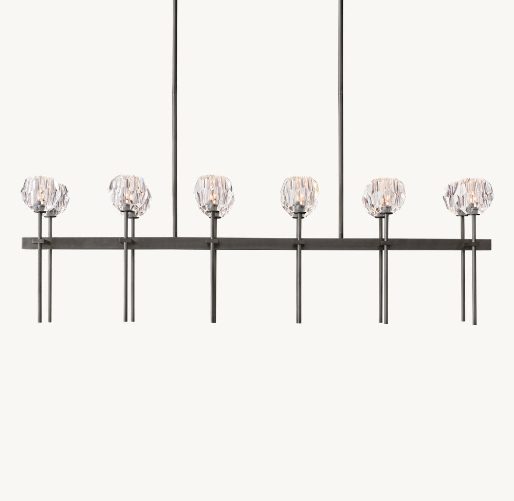 BOULE DE CRISTAL CLEAR GLASS DOUBLE LINEAR CHANDELIER 60"