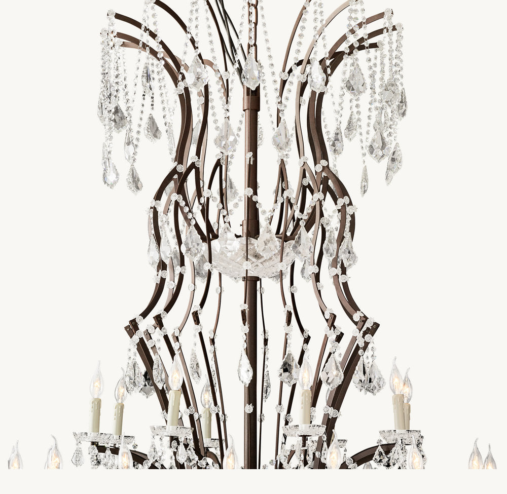 19TH C. ROCOCO IRON & CRYSTAL ROUND CHANDELIER 101"