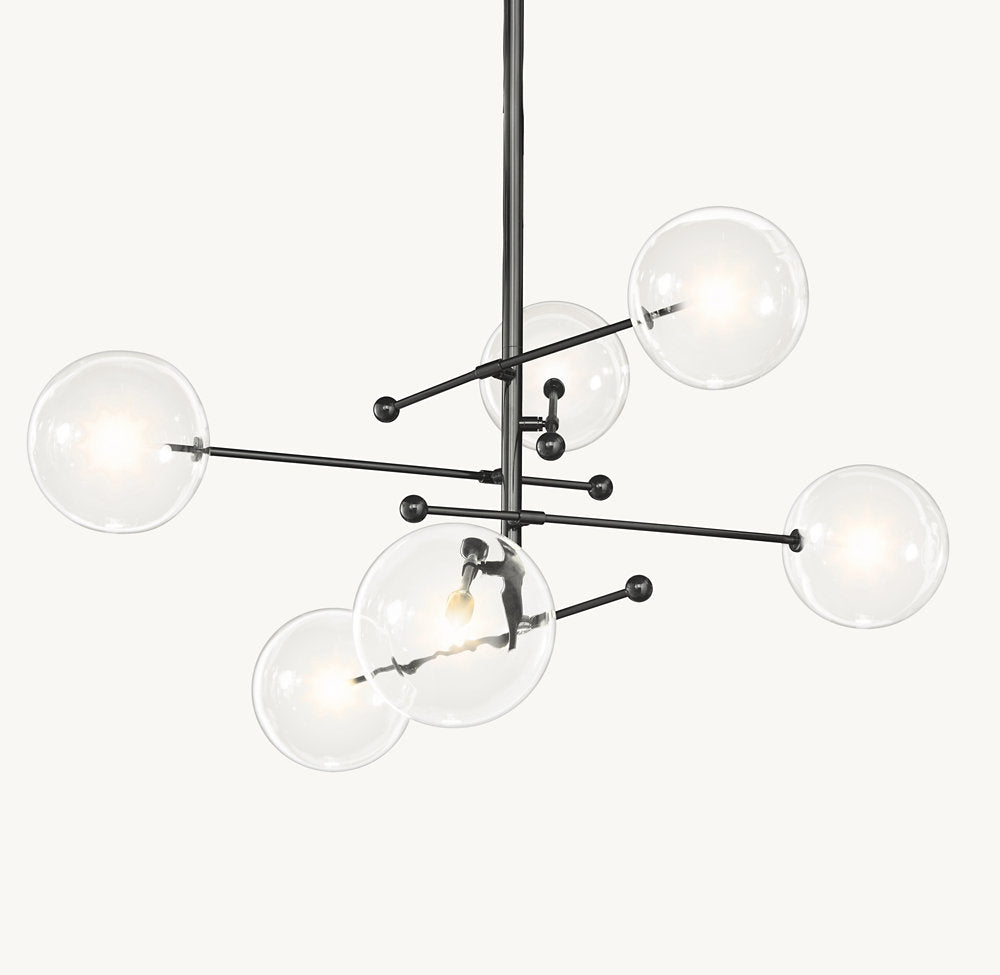 GLASS GLOBE MOBILE SIX-ARM CHANDELIER 55"