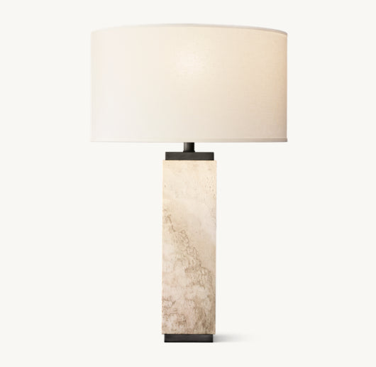 SQUARE COLUMN TRAVERTINE TABLE LAMP