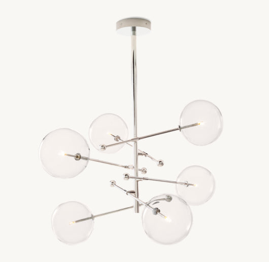 GLASS GLOBE MOBILE SIX-ARM CHANDELIER 55"