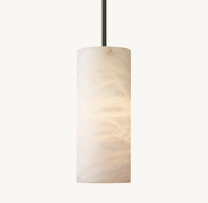 HAND-CARVED ALABASTER CYLINDER PENDANT 12"