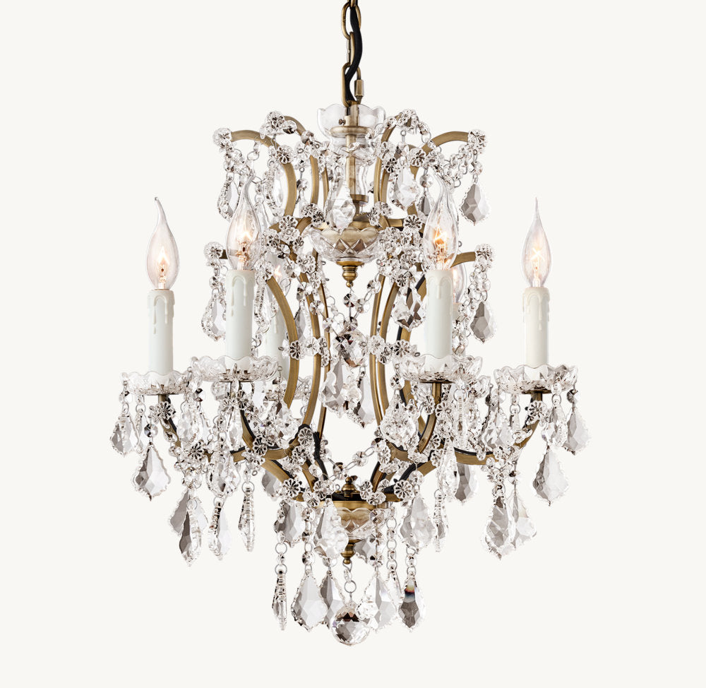 19TH C. ROCOCO IRON & CRYSTAL ROUND CHANDELIER 18"