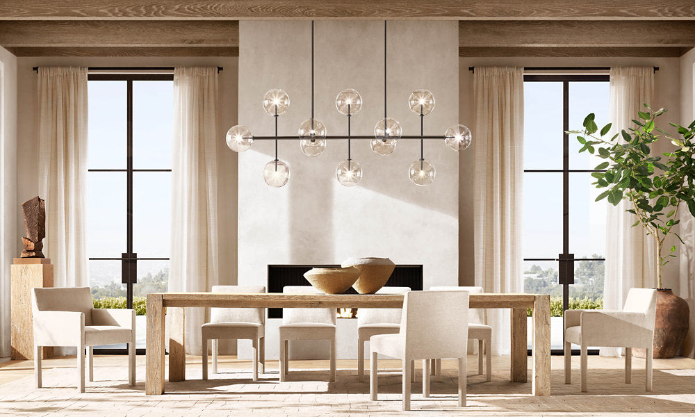 GLASS GLOBE MOBILE LINEAR CHANDELIER