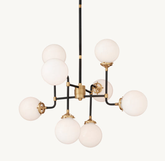 BISTRO GLOBE MILK GLASS CHANDELIER 34"