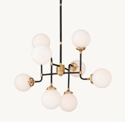 BISTRO GLOBE MILK GLASS CHANDELIER 34"
