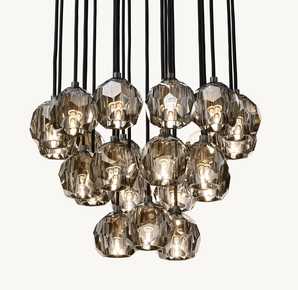 BOULE DE CRISTAL SMOKE GLASS ROUND CLUSTER CHANDELIER 24"
