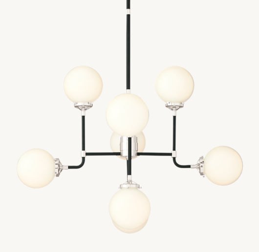 BISTRO GLOBE MILK GLASS CHANDELIER 34"