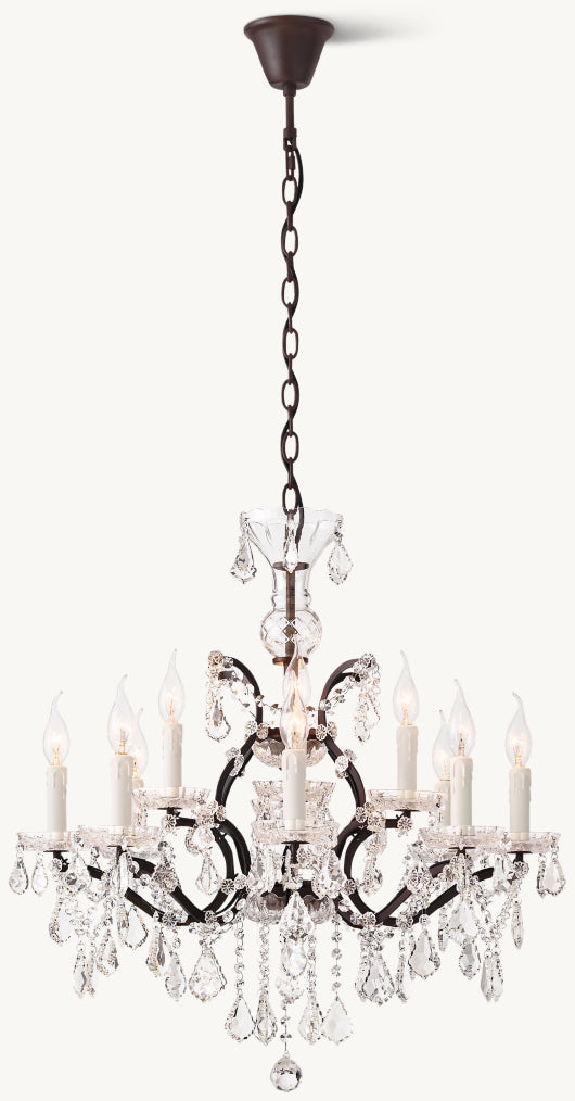 19TH C. ROCOCO IRON & CRYSTAL ROUND CHANDELIER 28"