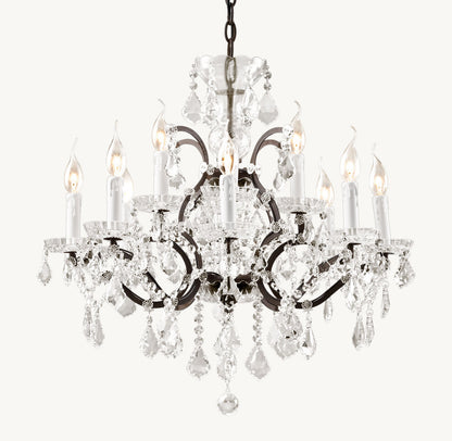 19TH C. ROCOCO IRON & CRYSTAL ROUND CHANDELIER 28"