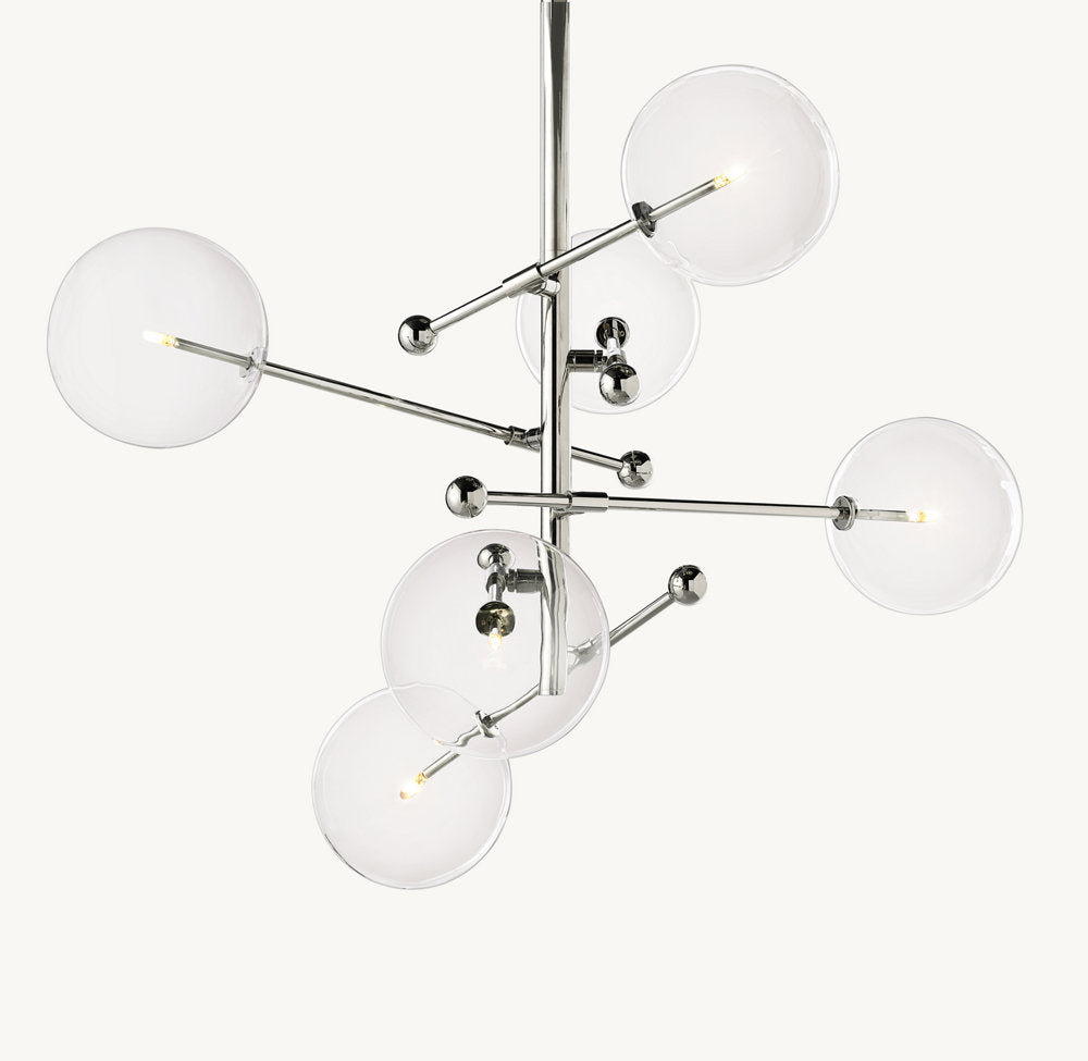 GLASS GLOBE MOBILE SIX-ARM CHANDELIER 40"