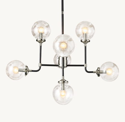 BISTRO GLOBE CLEAR GLASS CHANDELIER 34"