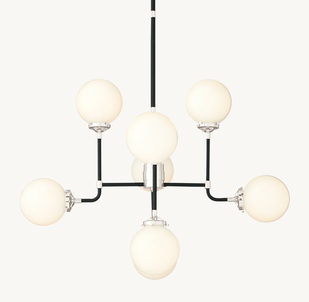 BISTRO GLOBE MILK GLASS CHANDELIER 34"