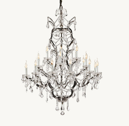 19TH C. ROCOCO IRON & CRYSTAL ROUND CHANDELIER 40"