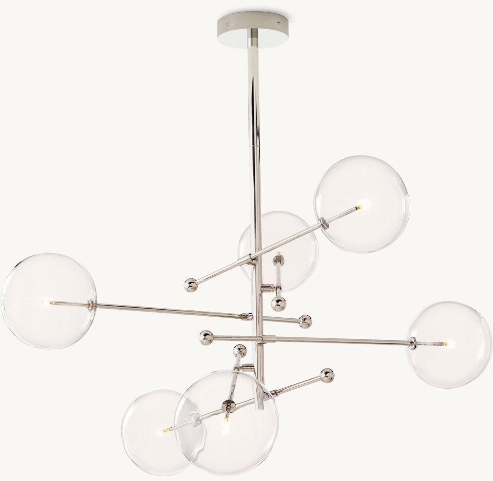 GLASS GLOBE MOBILE SIX-ARM CHANDELIER 55"