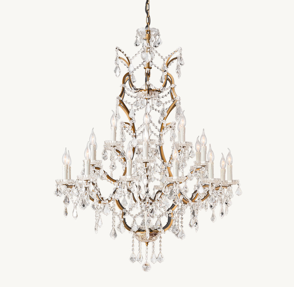19TH C. ROCOCO IRON & CRYSTAL ROUND CHANDELIER 40"