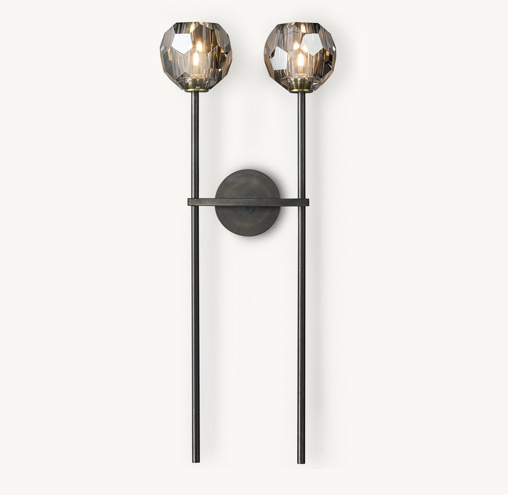 BOULE DE CRISTAL SMOKE GLASS GRAND DOUBLE SCONCE