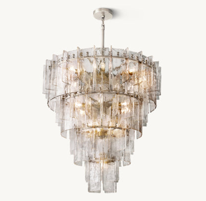 LATTICE CLEAR GLASS TIERED ROUND CHANDELIER 47"