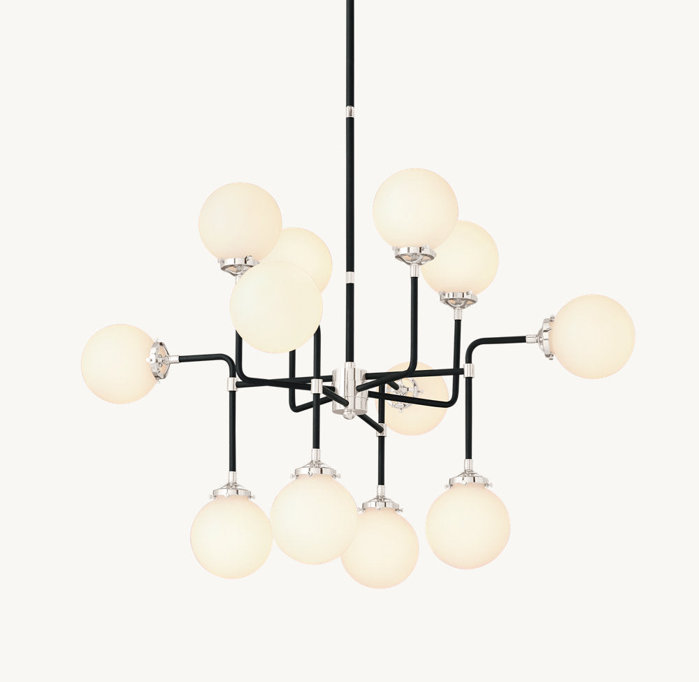 BISTRO GLOBE MILK GLASS CHANDELIER 42"