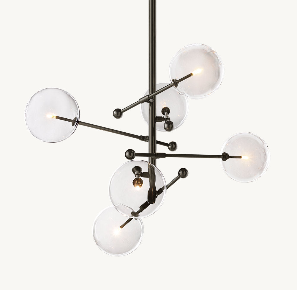 GLASS GLOBE MOBILE SIX-ARM CHANDELIER 40"
