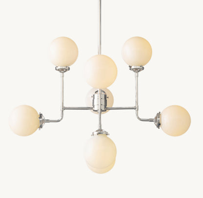 BISTRO GLOBE MILK GLASS CHANDELIER 34"