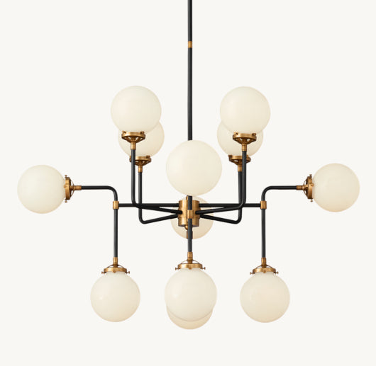 BISTRO GLOBE MILK GLASS CHANDELIER 42"