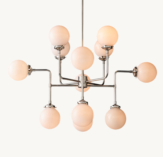 BISTRO GLOBE MILK GLASS CHANDELIER 42"