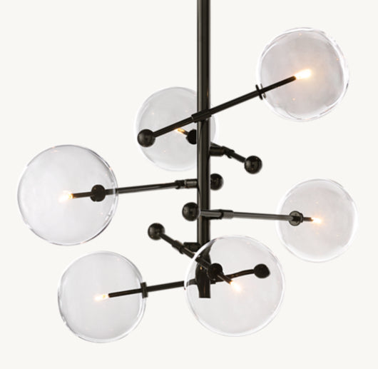 GLASS GLOBE MOBILE SIX-ARM CHANDELIER 40"
