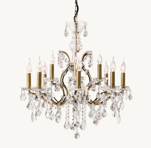 19TH C. ROCOCO IRON & CRYSTAL ROUND CHANDELIER 28"