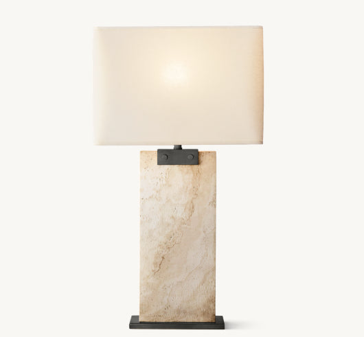 RECTANGULAR COLUMN TRAVERTINE TABLE LAMP