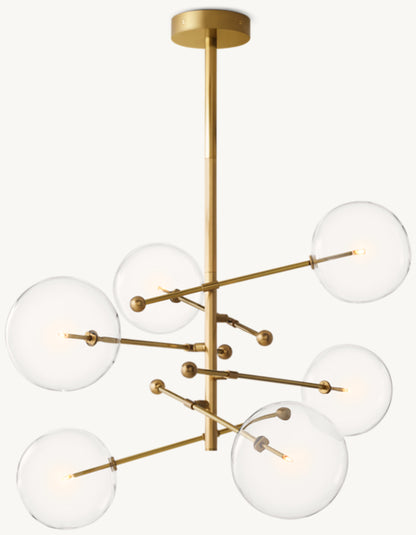 GLASS GLOBE MOBILE SIX-ARM CHANDELIER 55"