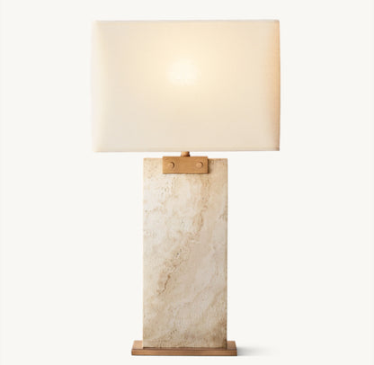 RECTANGULAR COLUMN TRAVERTINE TABLE LAMP