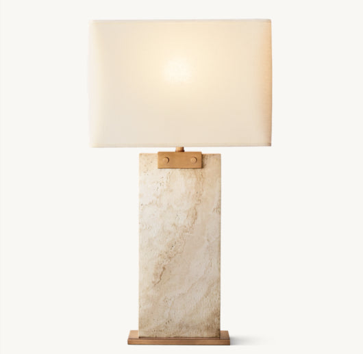 RECTANGULAR COLUMN TRAVERTINE TABLE LAMP