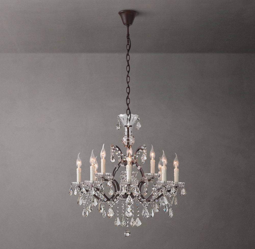19TH C. ROCOCO IRON & CRYSTAL ROUND CHANDELIER 28"