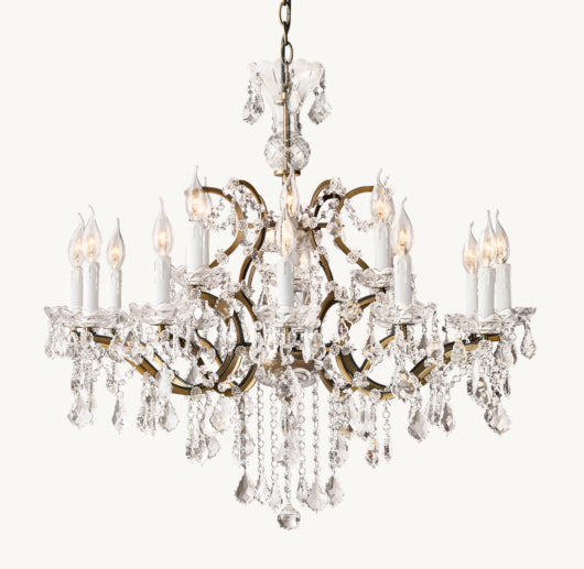 19TH C. ROCOCO IRON & CRYSTAL ROUND CHANDELIER 33"