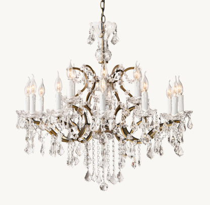 19TH C. ROCOCO IRON & CRYSTAL ROUND CHANDELIER 33"