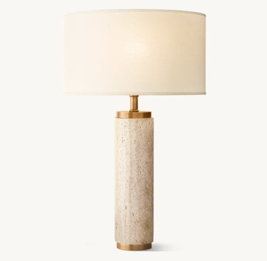 CYLINDRICAL COLUMN TRAVERTINE TABLE LAMP