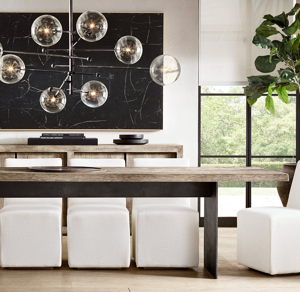 GLASS GLOBE MOBILE SIX-ARM CHANDELIER 55"