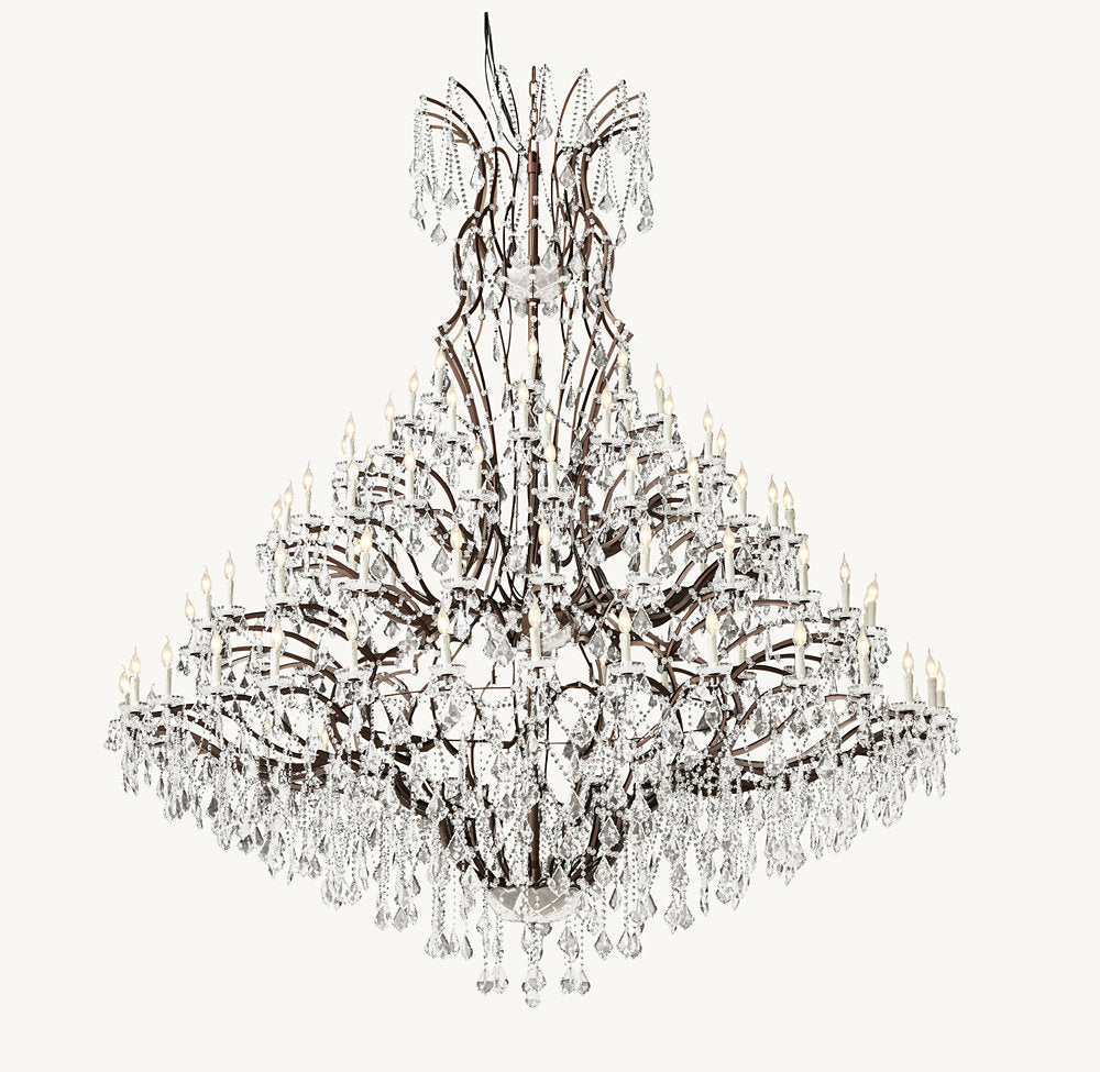 19TH C. ROCOCO IRON & CRYSTAL ROUND CHANDELIER 101"