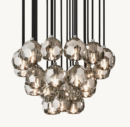 BOULE DE CRISTAL SMOKE GLASS ROUND CLUSTER CHANDELIER 24"