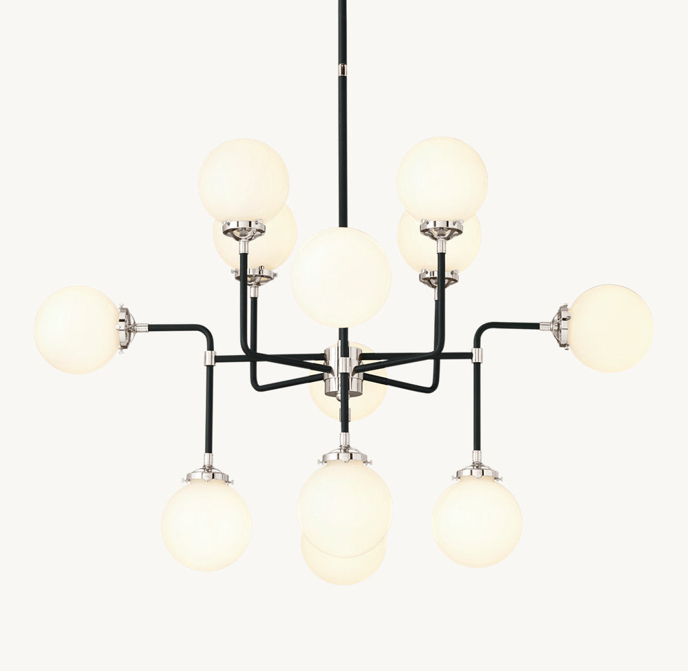 BISTRO GLOBE MILK GLASS CHANDELIER 42"