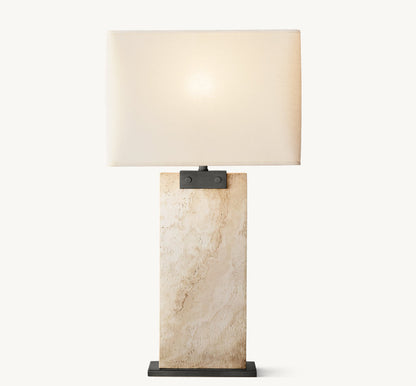RECTANGULAR COLUMN TRAVERTINE TABLE LAMP