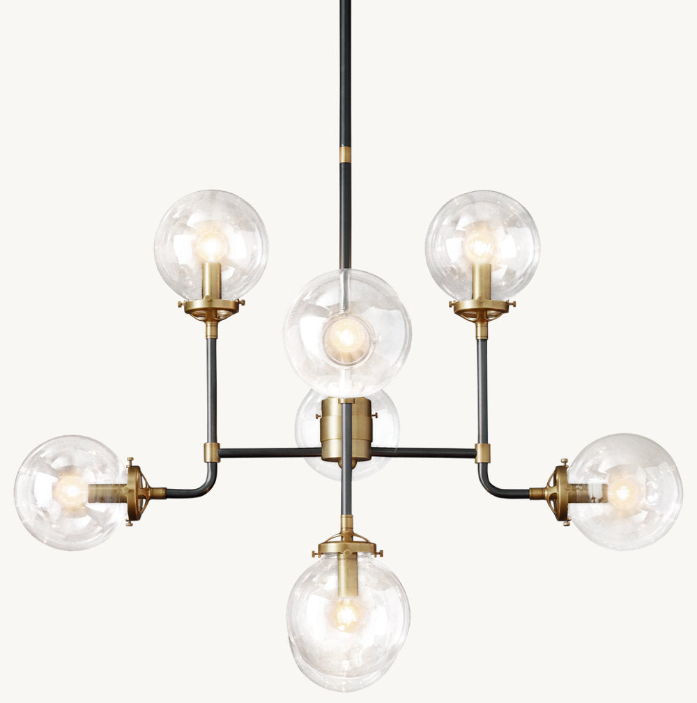 BISTRO GLOBE CLEAR GLASS CHANDELIER 34"