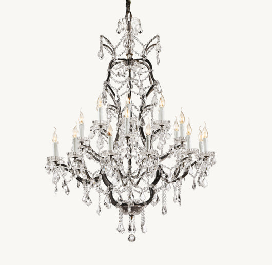 19TH C. ROCOCO IRON & CRYSTAL ROUND CHANDELIER 40"