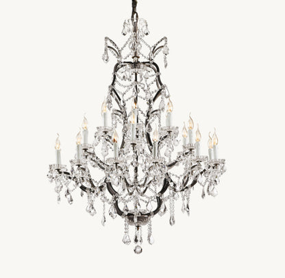 19TH C. ROCOCO IRON & CRYSTAL ROUND CHANDELIER 40"
