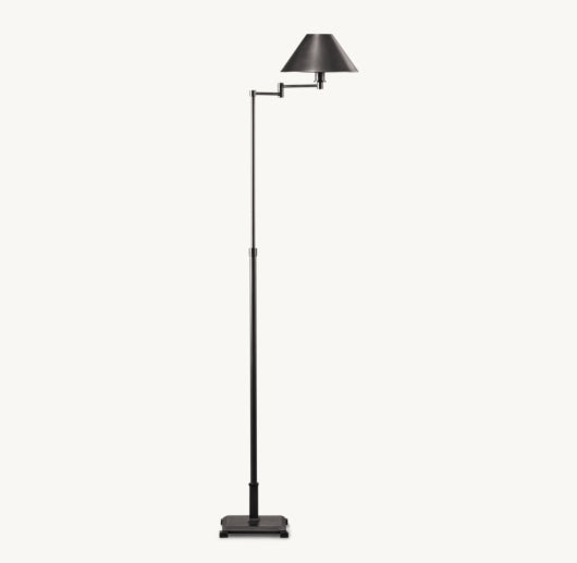 PETITE CANDLESTICK METAL SHADE SWING-ARM FLOOR LAMP