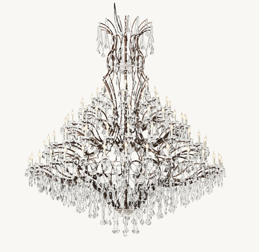 19TH C. ROCOCO IRON & CRYSTAL ROUND CHANDELIER 101"