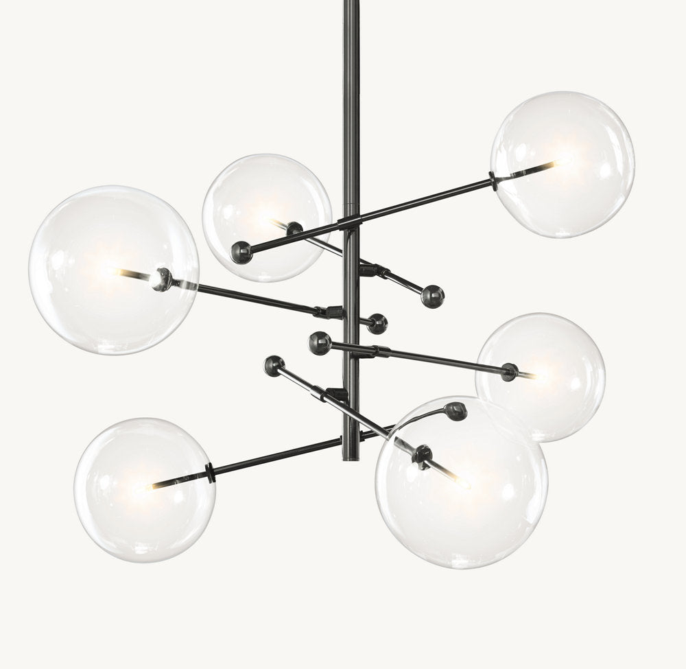 GLASS GLOBE MOBILE SIX-ARM CHANDELIER 55"
