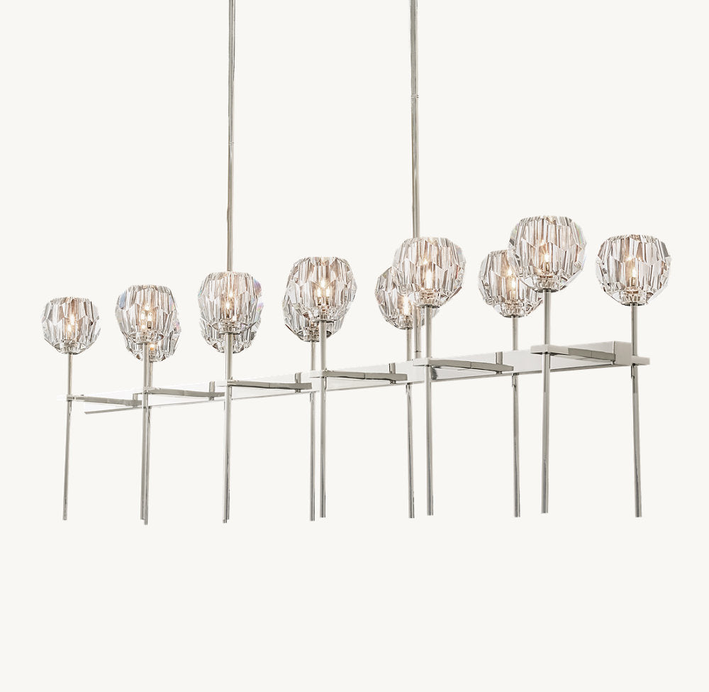 BOULE DE CRISTAL CLEAR GLASS DOUBLE LINEAR CHANDELIER 60"