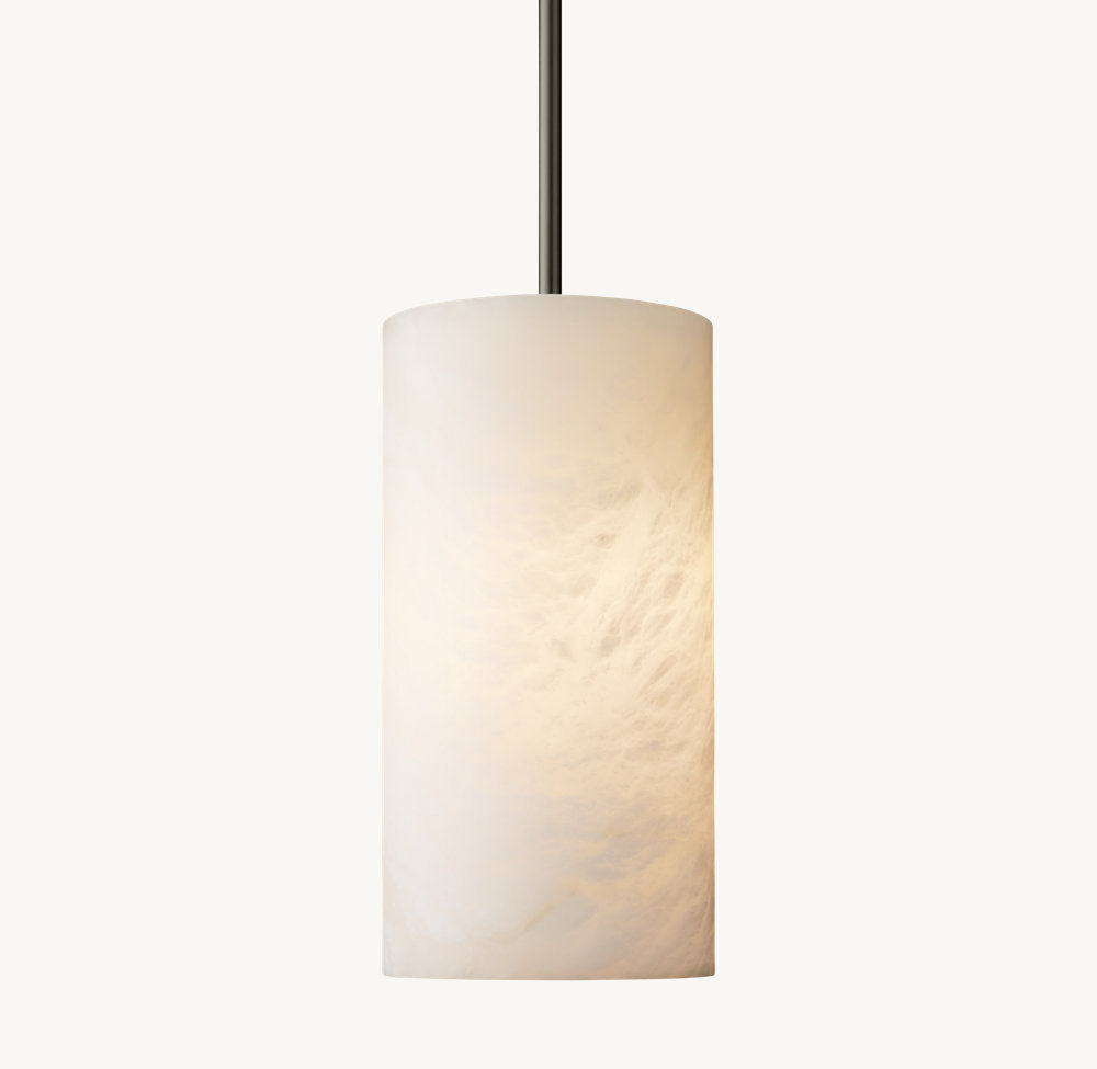 HAND-CARVED ALABASTER CYLINDER PENDANT 14"
